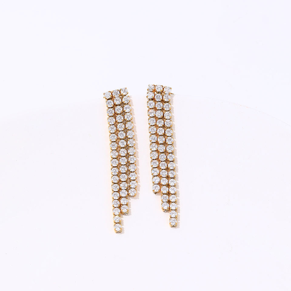 Tennis CZ 18K Gold Plated Tassel Earrings