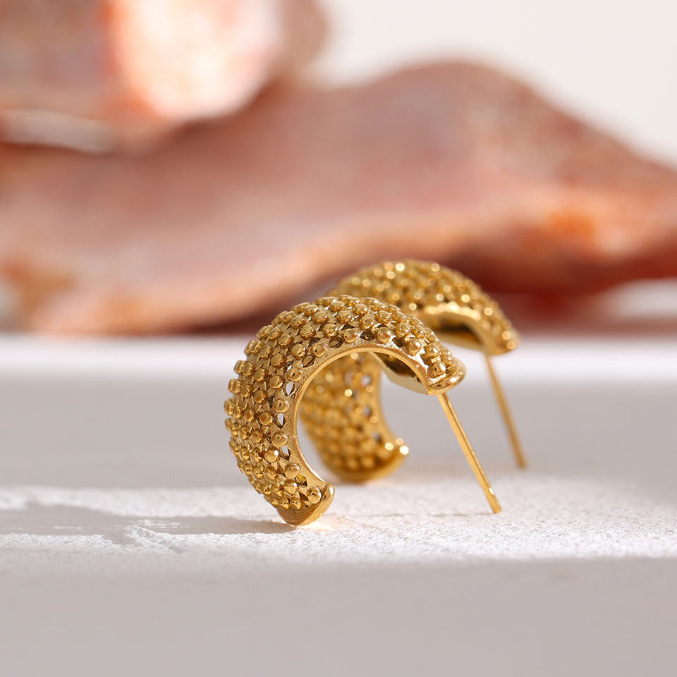 C Shaped 18K Gold Plated Stud Earrings