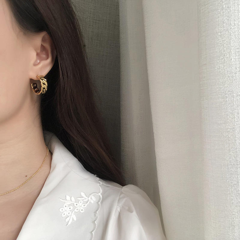 C Shaped 18K Gold Plated Hoop Earrings