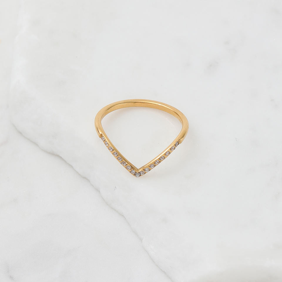 Skinny V Shaped 18K Gold Plated Ring