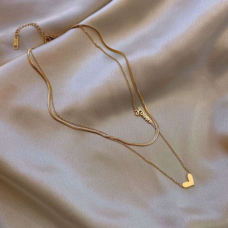 Love Heart Pendant Double Layer Snake Chain Necklace