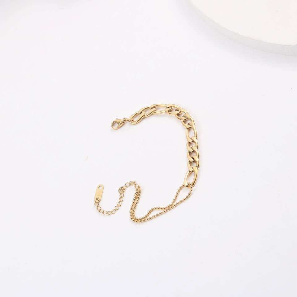 Figaro & Bead Bracelet | 18K Gold Plated