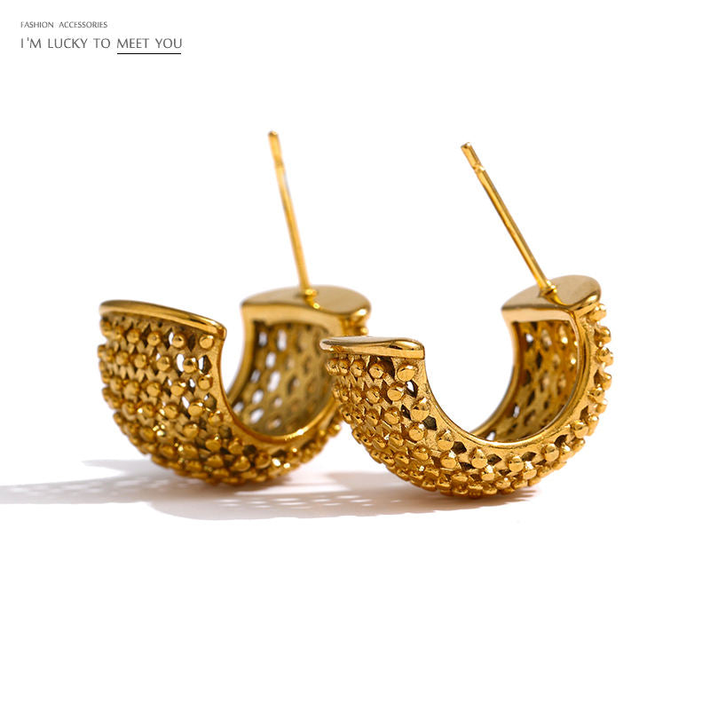 C Shaped 18K Gold Plated Stud Earrings