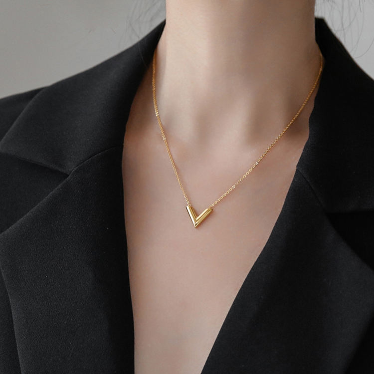 V Shaped 18K Gold Plated Pendant Necklace