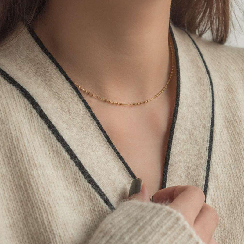 Dainty Bead 18K Gold Plated Chain Necklace