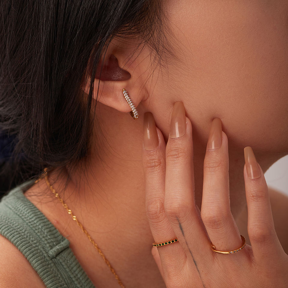 Vintage Style Paved Half Micro White CZ Huggies Earrings