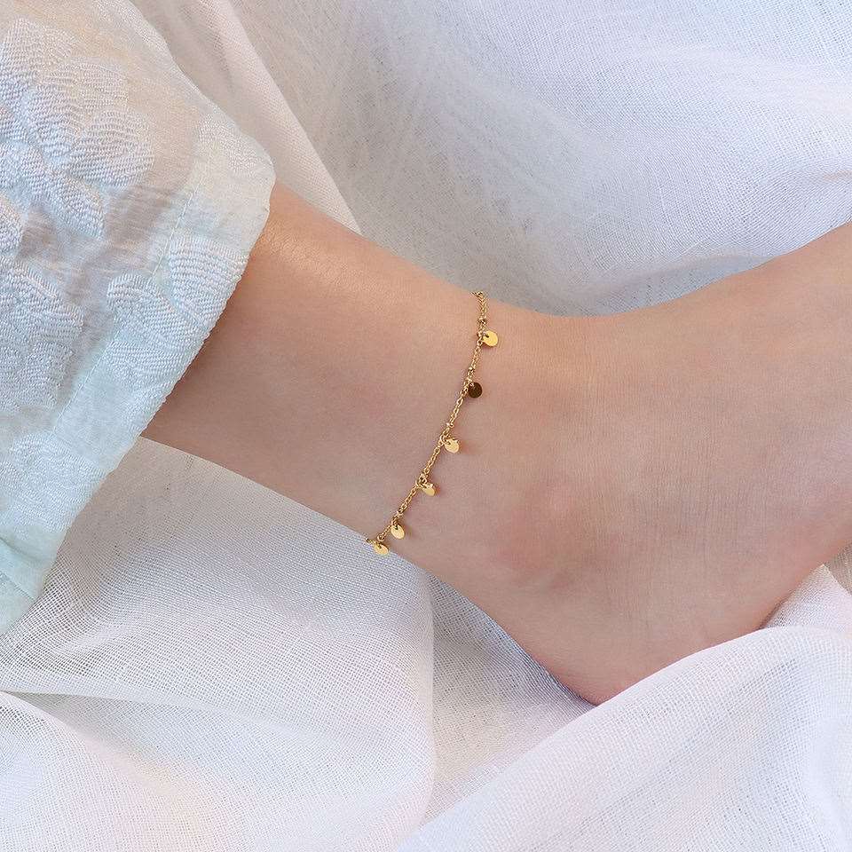 Thin Chain Anklet Coin Disc Tassel Anklet