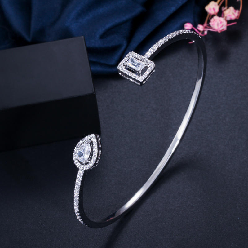 Geometric Cubic Zirconia Adjustable Bangle Bracelet