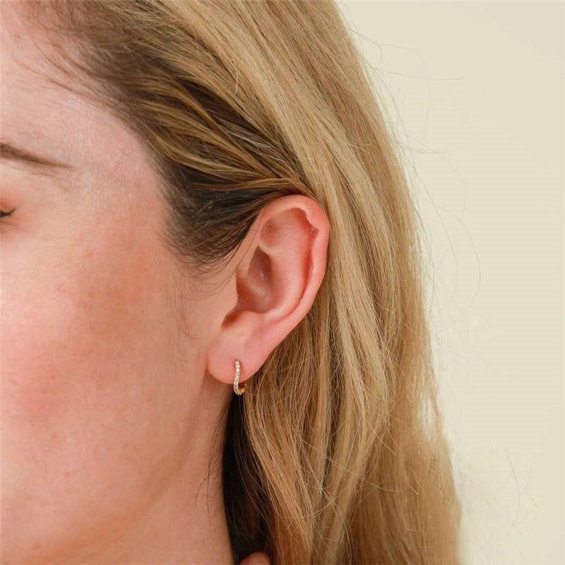 Dainty Waved Mini Pave CZ Zirconia 925 Huggie Earrings