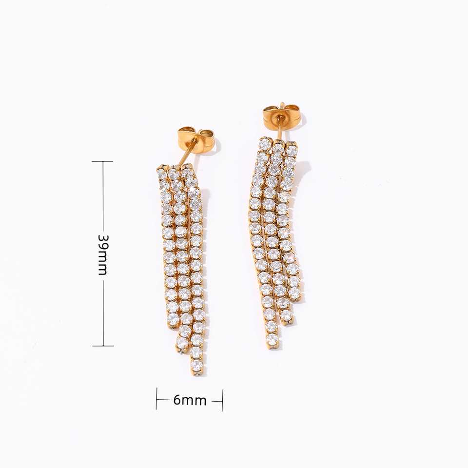 Tennis CZ 18K Gold Plated Tassel Earrings