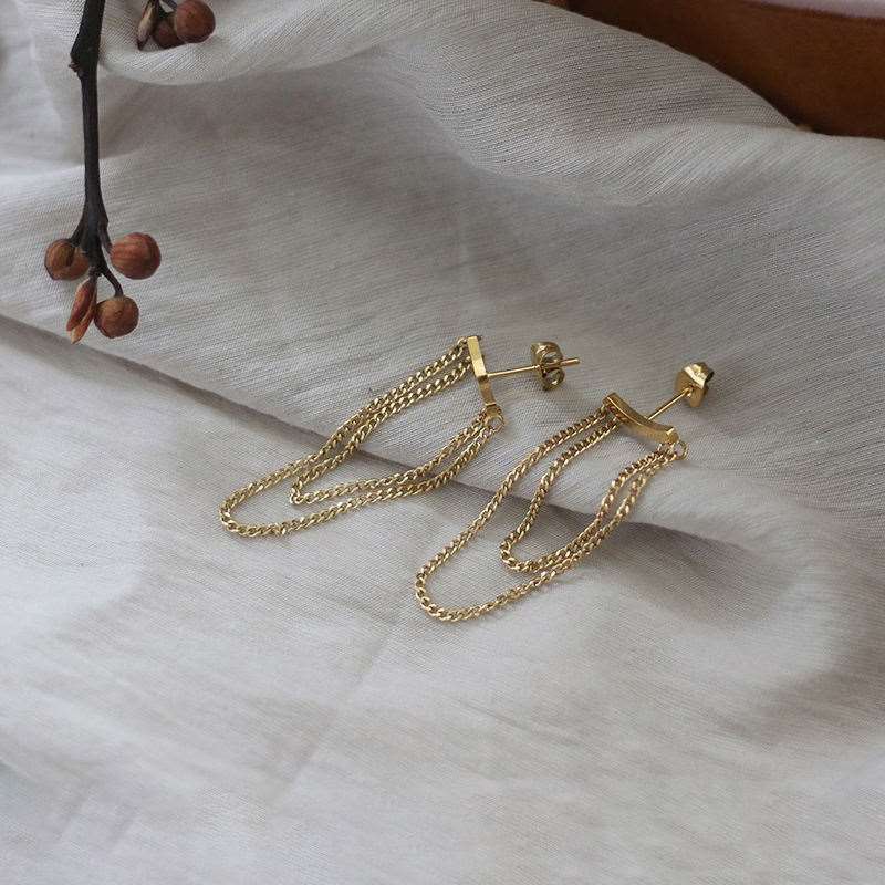 Tiny Chain 18K Gold Plated Dangle Earrings
