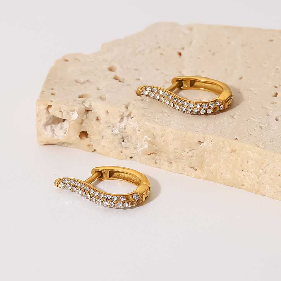 Vintage Style Paved Half Micro White CZ Huggies Earrings