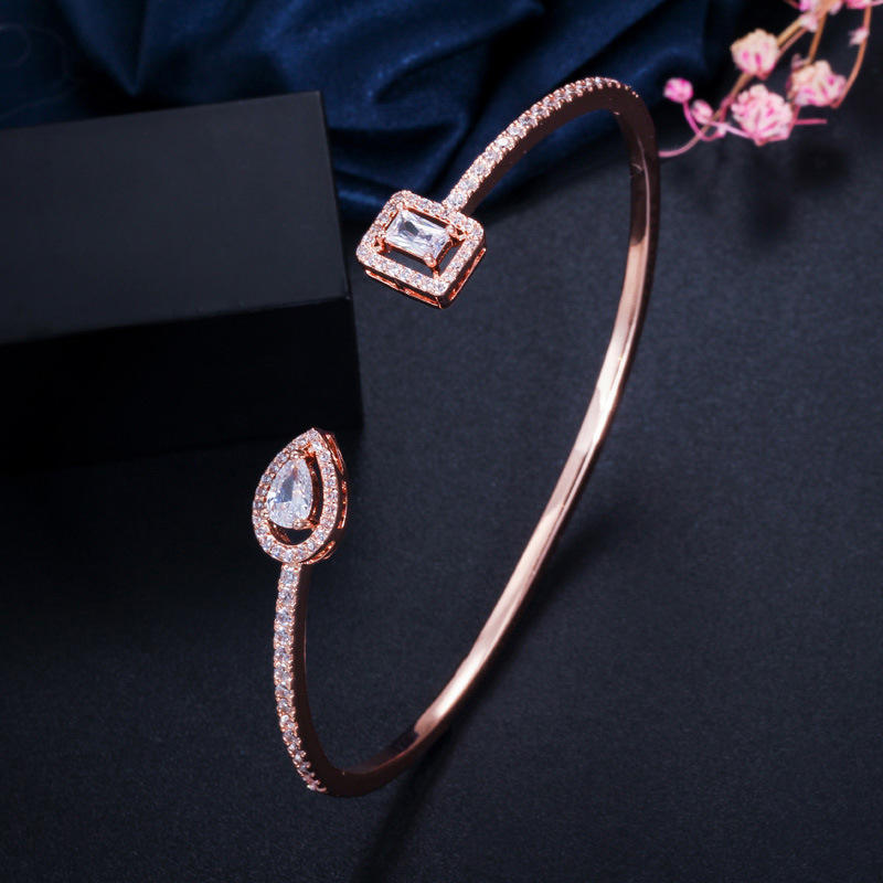 Geometric Cubic Zirconia Adjustable Bangle Bracelet
