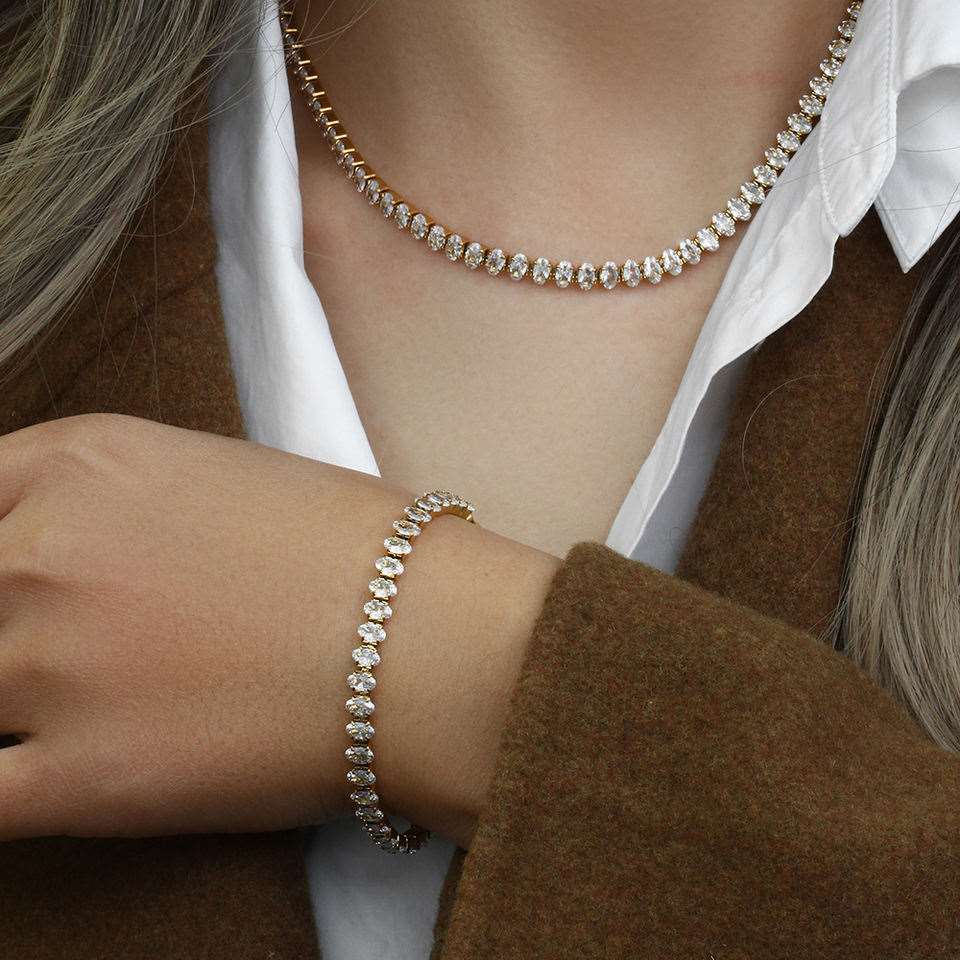 Cubic Zirconia Necklace & Bracelet Set Stainless Steel