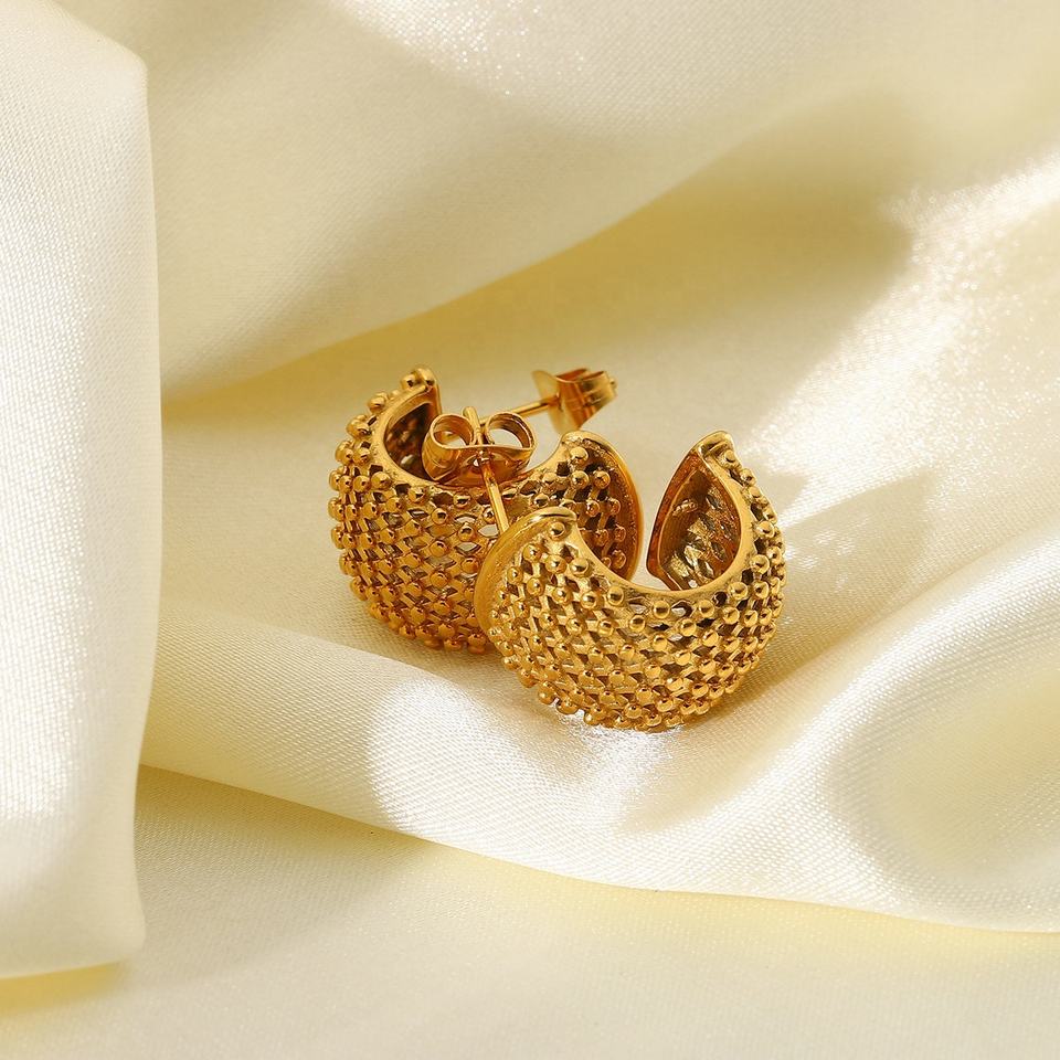 C Shaped 18K Gold Plated Stud Earrings