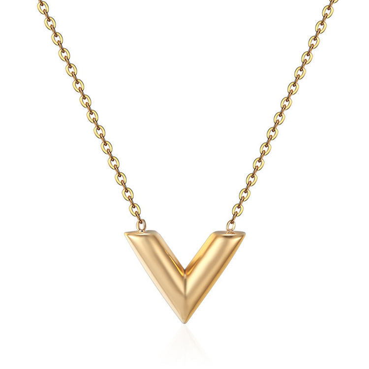 V Shaped 18K Gold Plated Pendant Necklace