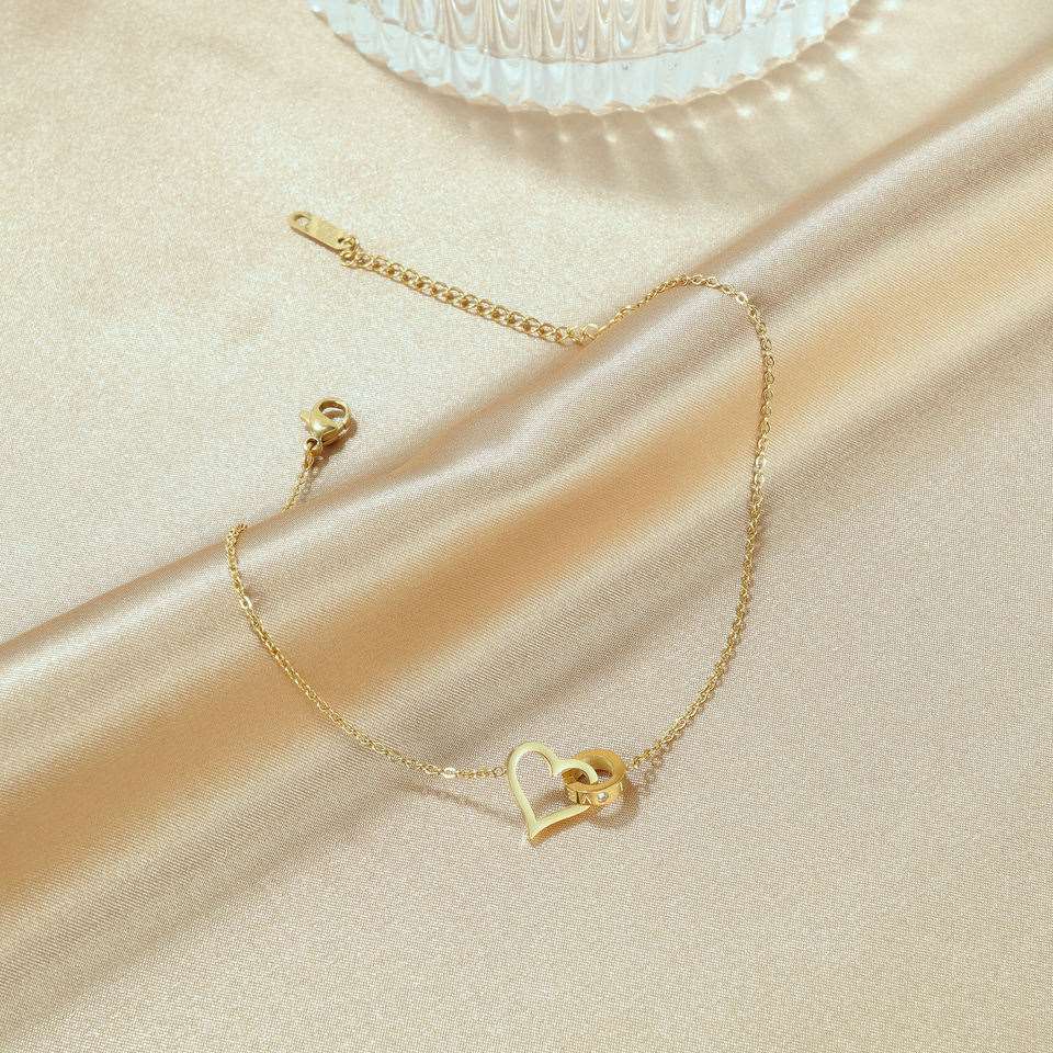 Heart Shaped 18K Gold Plated Charm Anklet