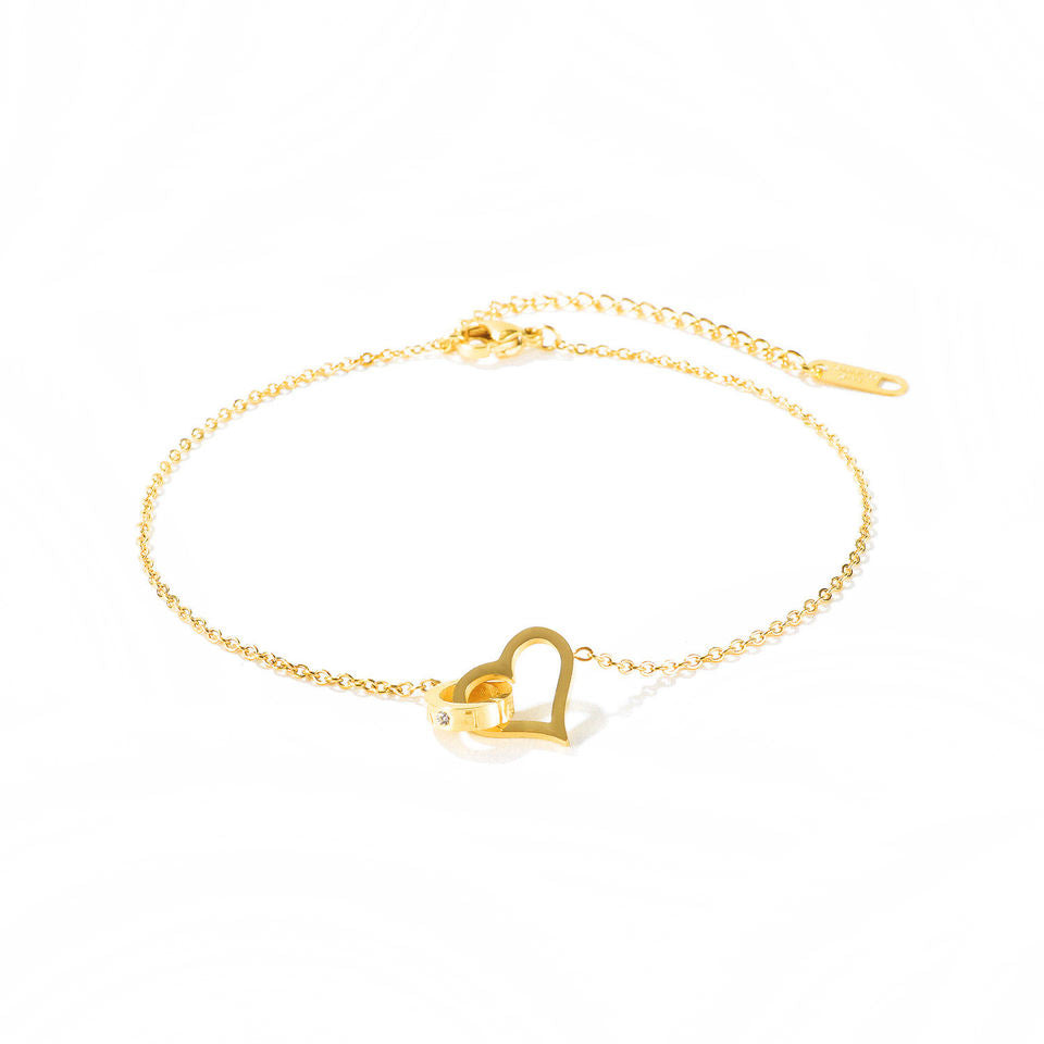 Heart Shaped 18K Gold Plated Charm Anklet
