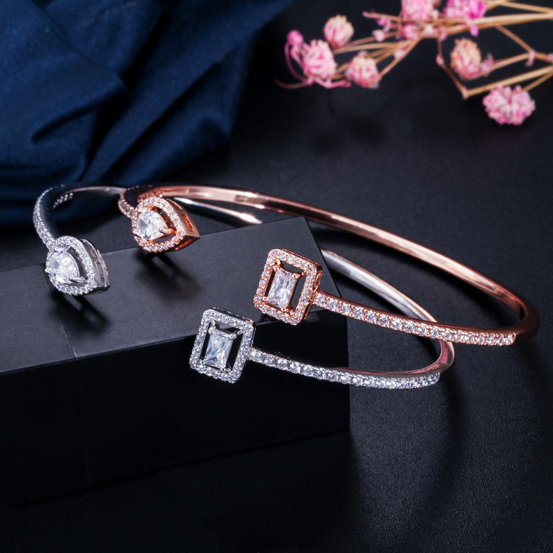 Geometric Cubic Zirconia Adjustable Bangle Bracelet