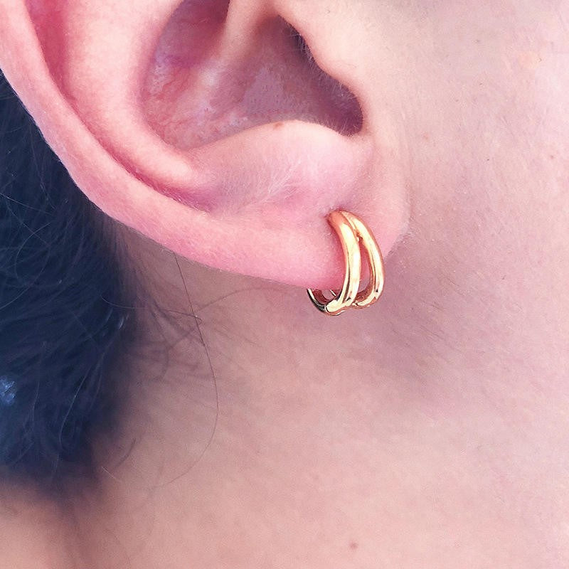 Double Rows 925 Sterling Silver Huggies Earrings