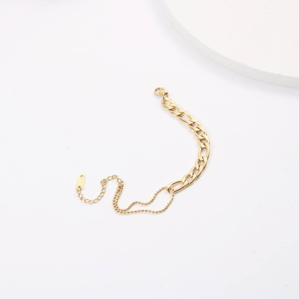 Figaro & Bead Bracelet | 18K Gold Plated