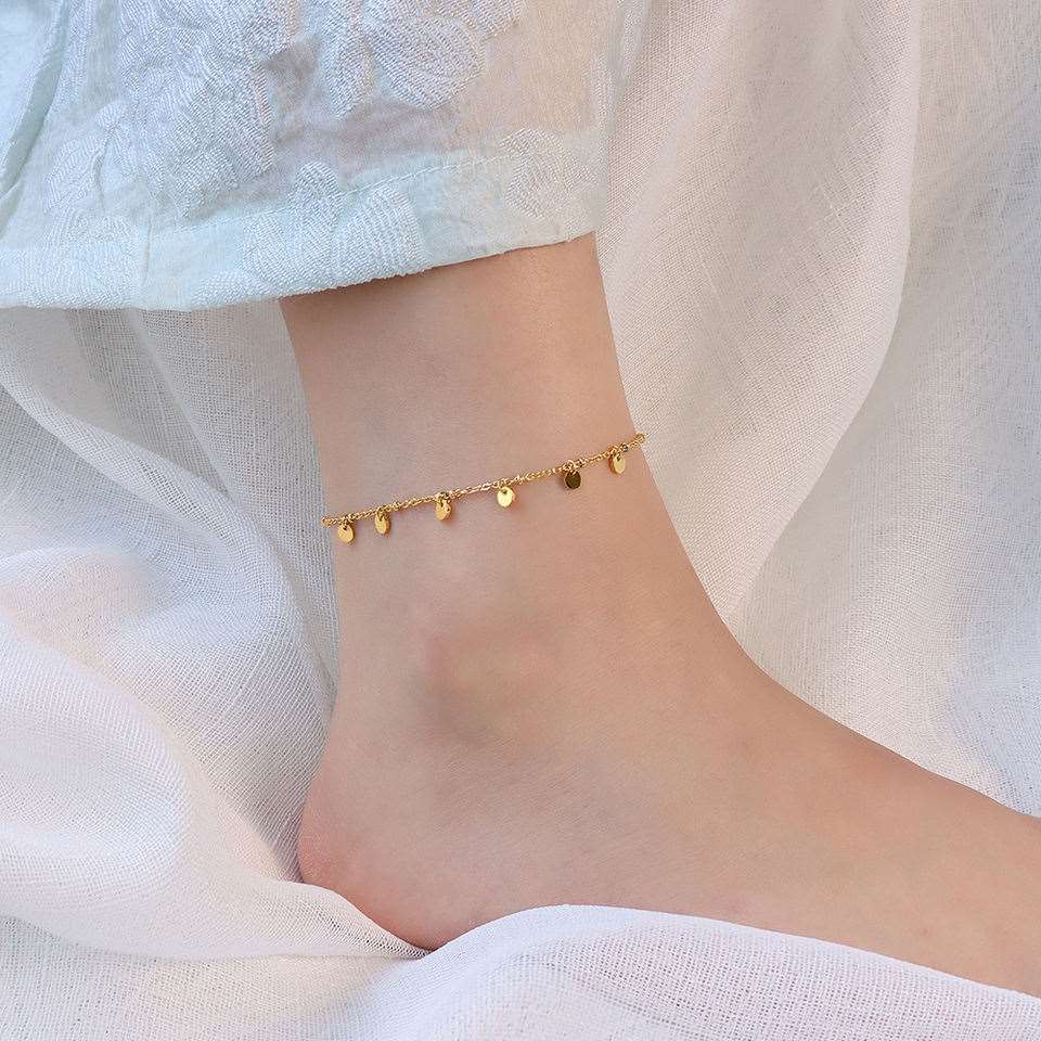 Thin Chain Anklet Coin Disc Tassel Anklet