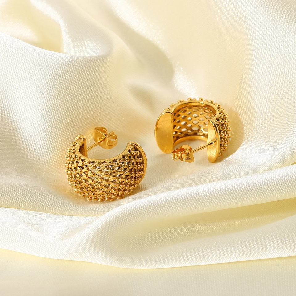 C Shaped 18K Gold Plated Stud Earrings