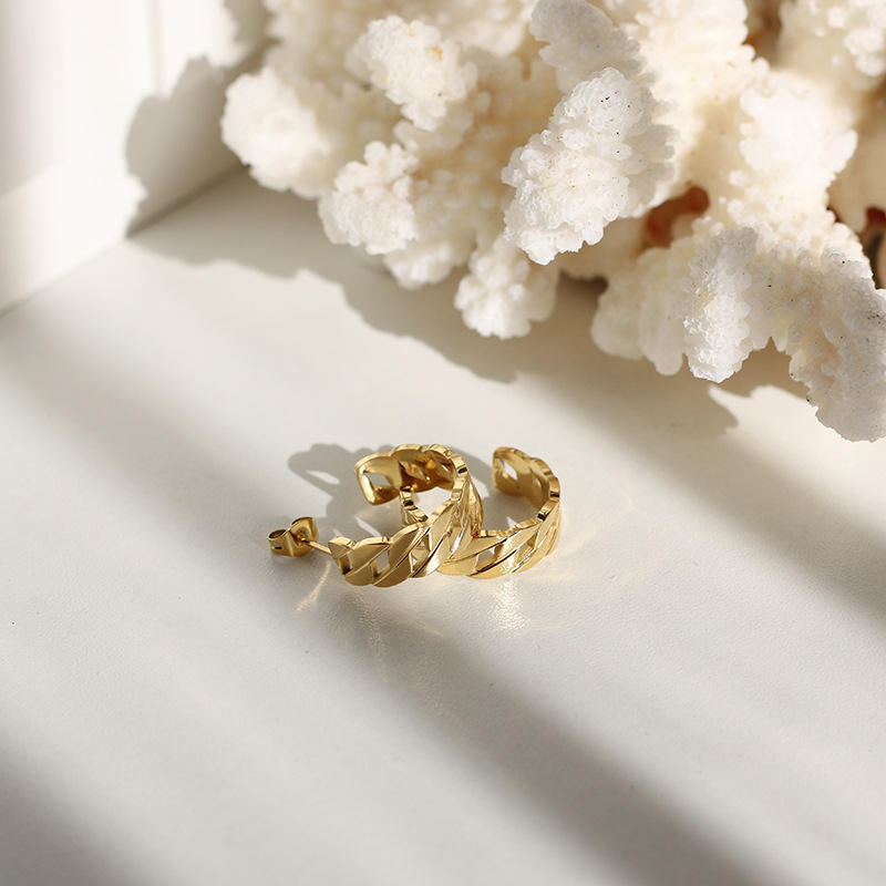 C Shaped 18K Gold Plated Hoop Earrings