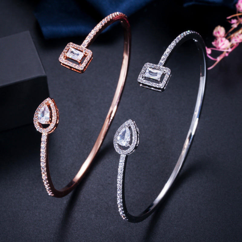 Geometric Cubic Zirconia Adjustable Bangle Bracelet