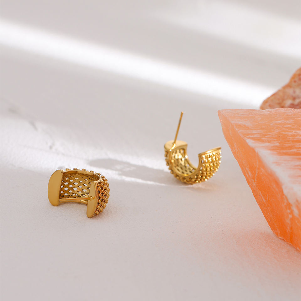 C Shaped 18K Gold Plated Stud Earrings