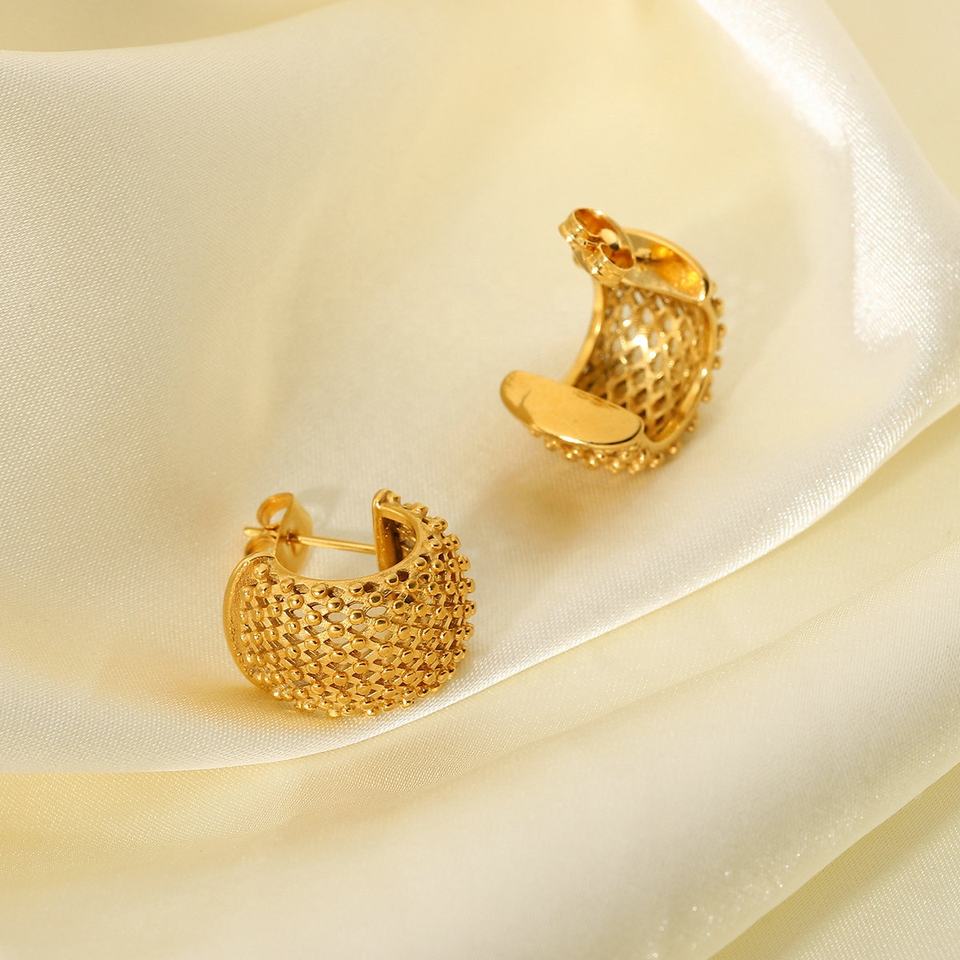 C Shaped 18K Gold Plated Stud Earrings