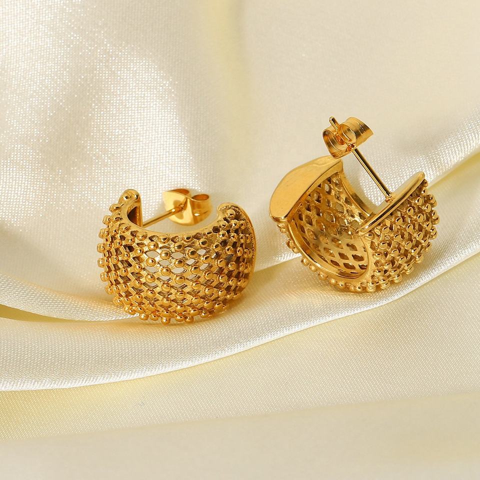C Shaped 18K Gold Plated Stud Earrings