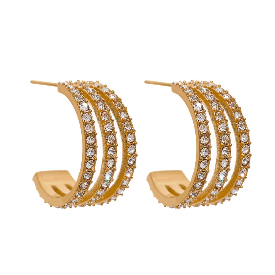 C Shaped 18K Gold Plated CZ Hoop Earrings