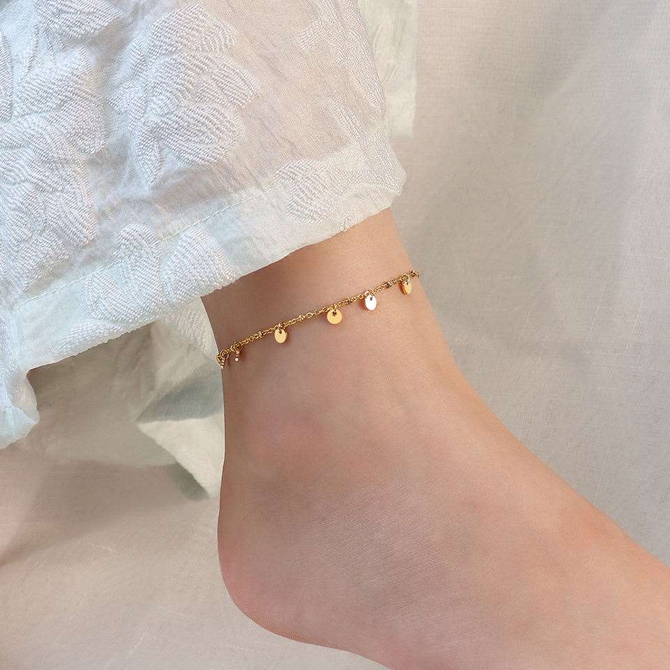 Thin Chain Anklet Coin Disc Tassel Anklet