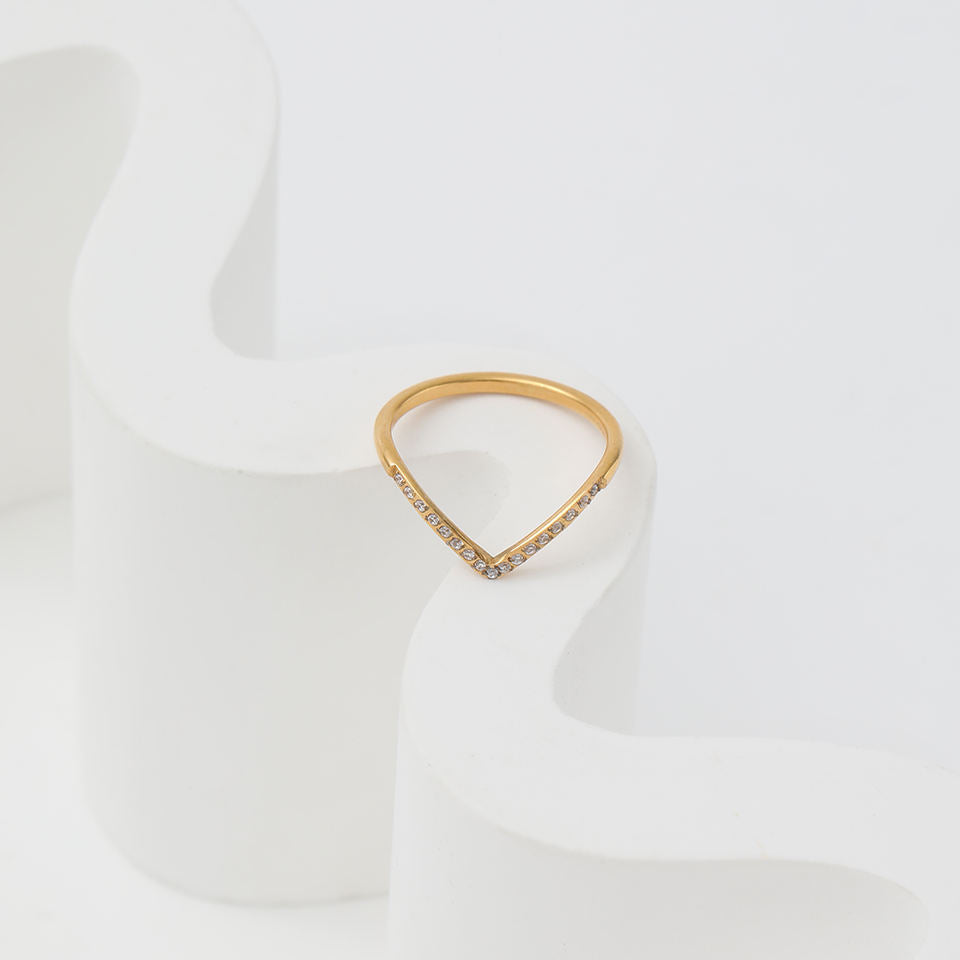 Skinny V Shaped 18K Gold Plated Ring