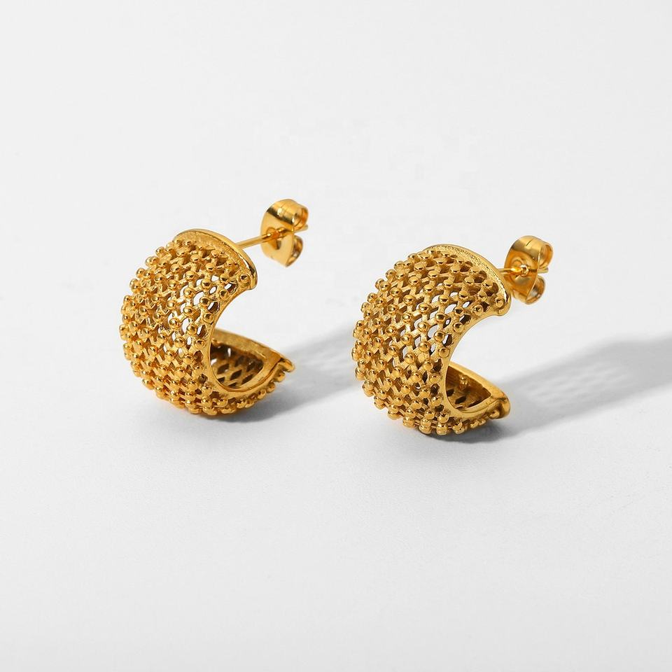 C Shaped 18K Gold Plated Stud Earrings