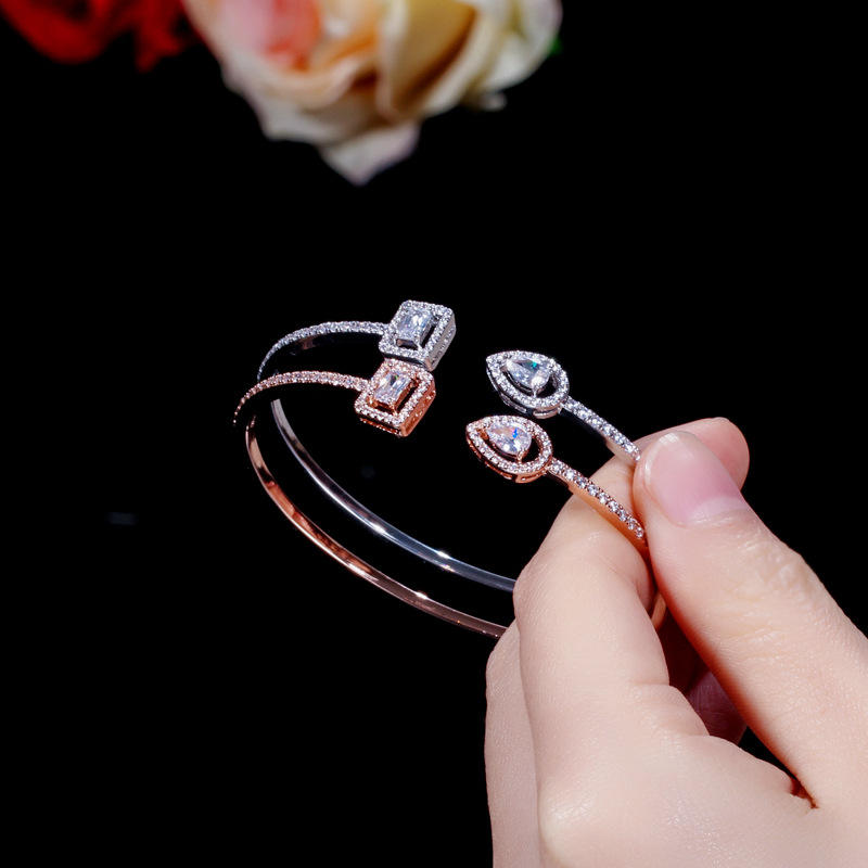 Geometric Cubic Zirconia Adjustable Bangle Bracelet