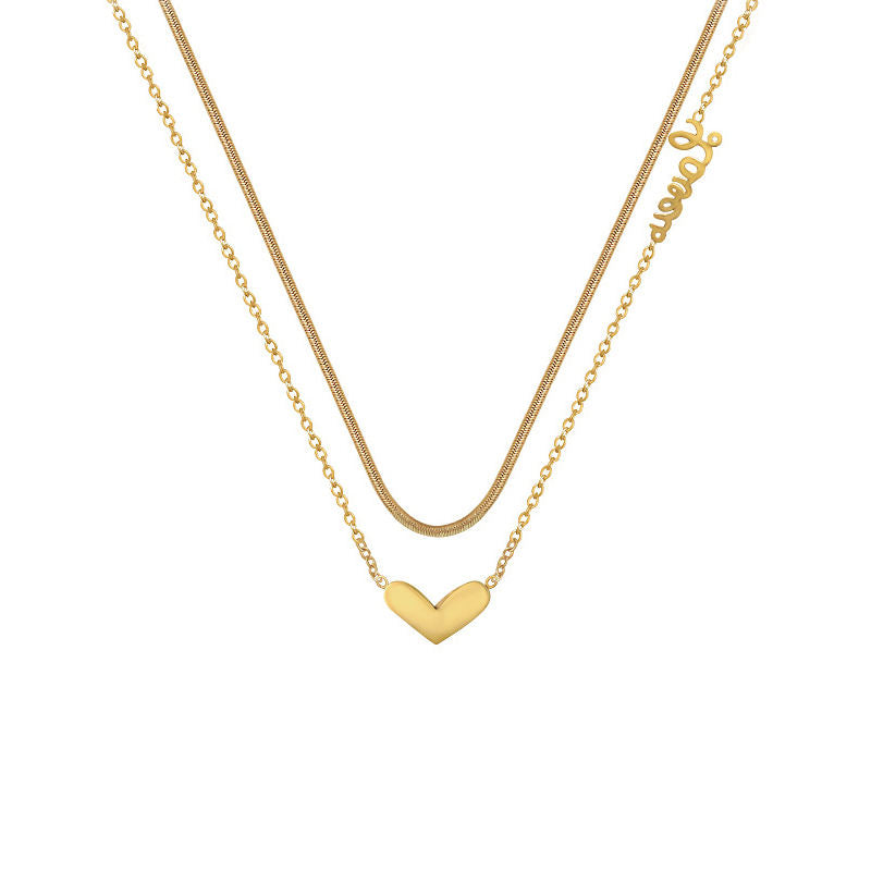 Love Heart Pendant Double Layer Snake Chain Necklace
