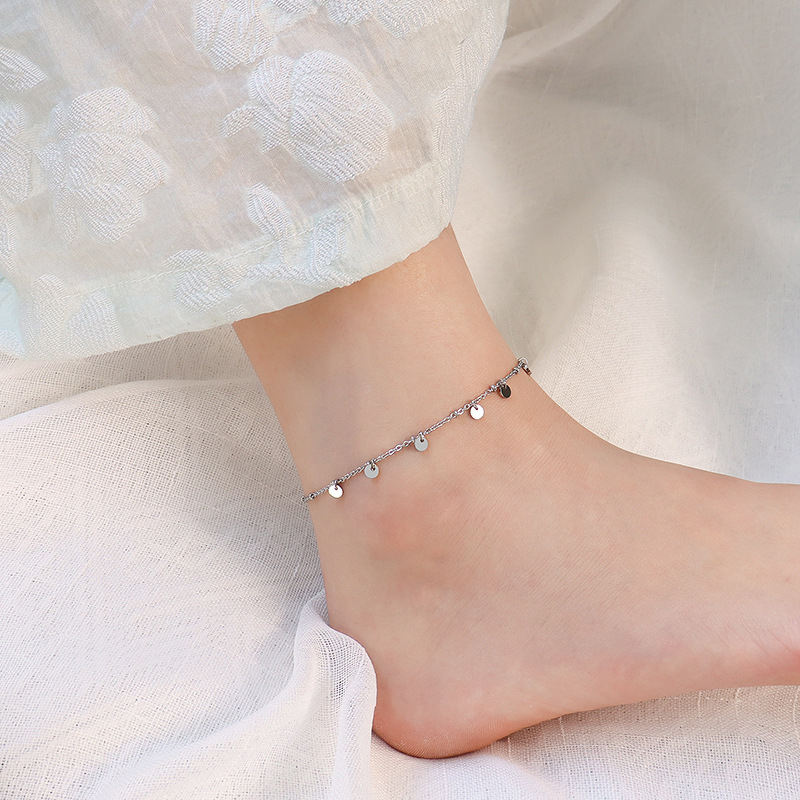 Thin Chain Anklet Coin Disc Tassel Anklet