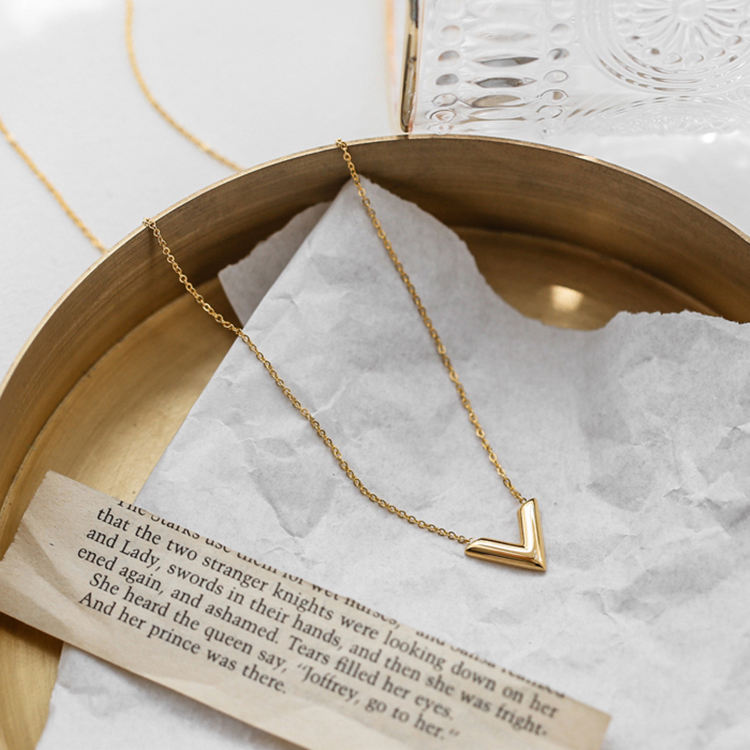 V Shaped 18K Gold Plated Pendant Necklace