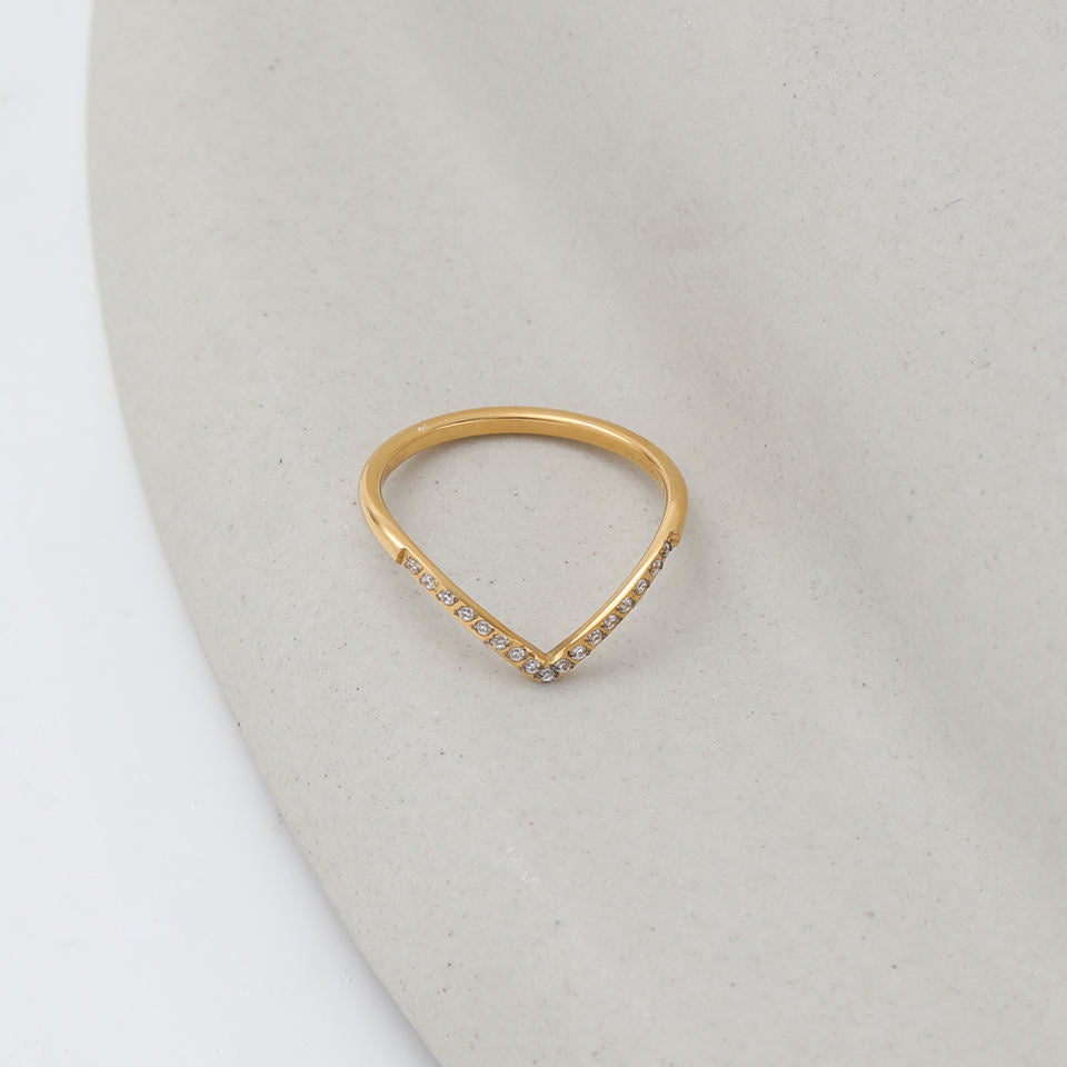 Skinny V Shaped 18K Gold Plated Ring