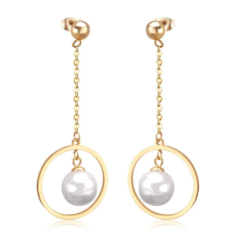 Hollow Circle Pearl 18K Gold Plated Earrings