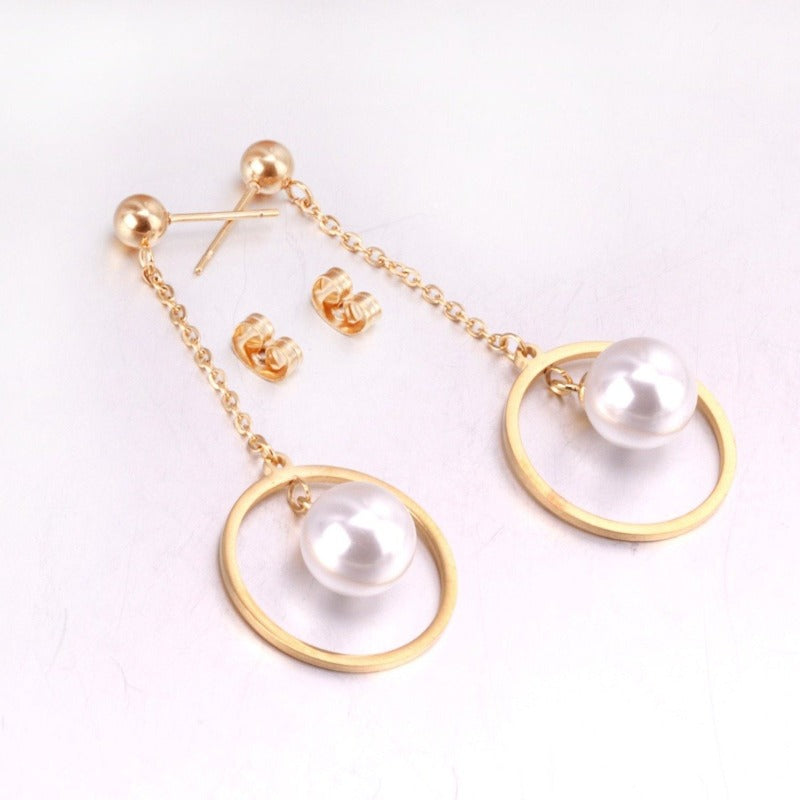 Hollow Circle Pearl 18K Gold Plated Earrings