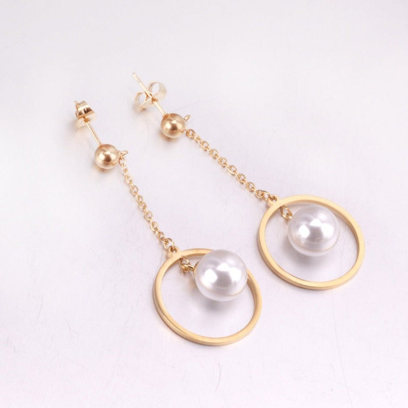 Hollow Circle Pearl 18K Gold Plated Earrings