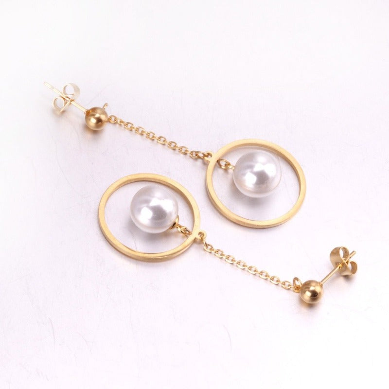 Hollow Circle Pearl 18K Gold Plated Earrings
