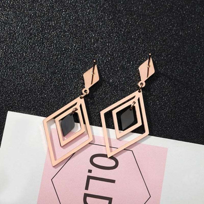 Hollow Geometric Dangle Rose Gold Earrings