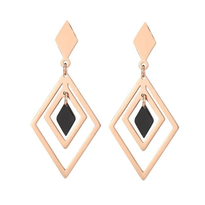 Hollow Geometric Dangle Rose Gold Earrings