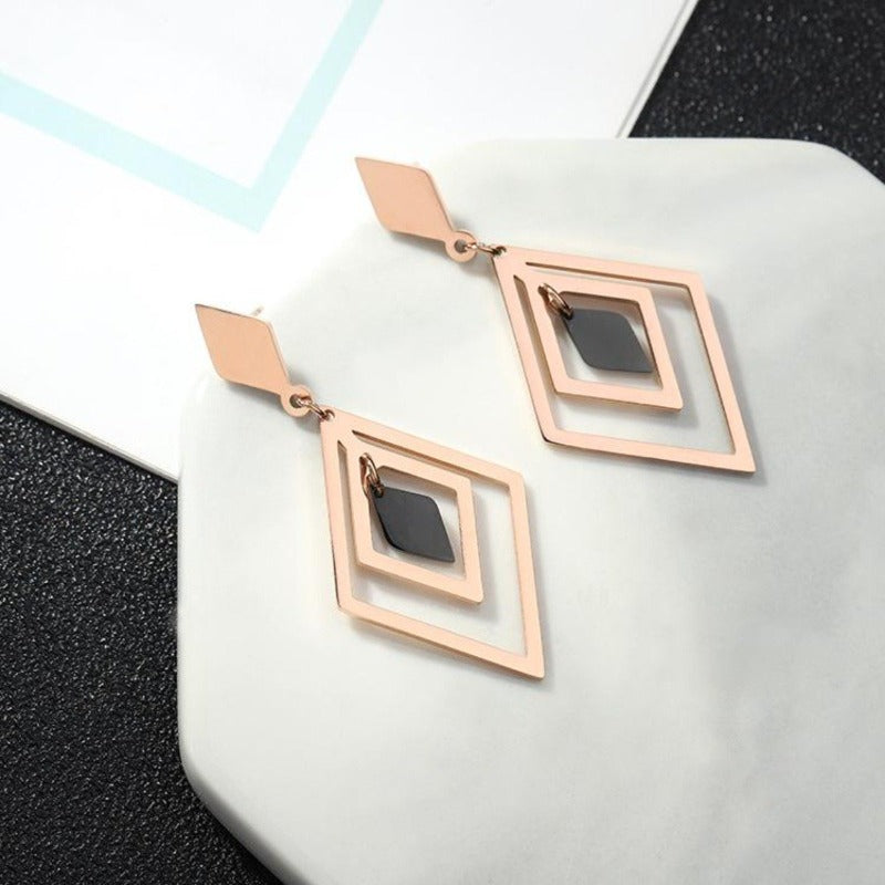 Hollow Geometric Dangle Rose Gold Earrings