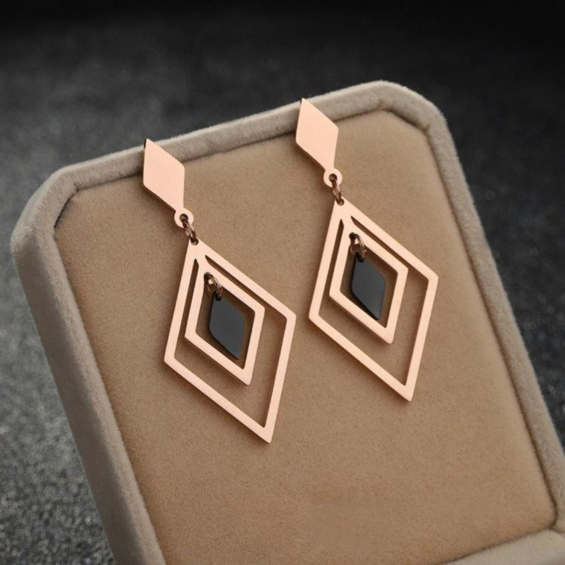 Hollow Geometric Dangle Rose Gold Earrings