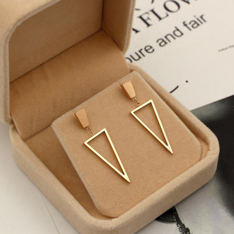 Hollow Triangle Rose Gold Stainless Steel Dangle Earrings